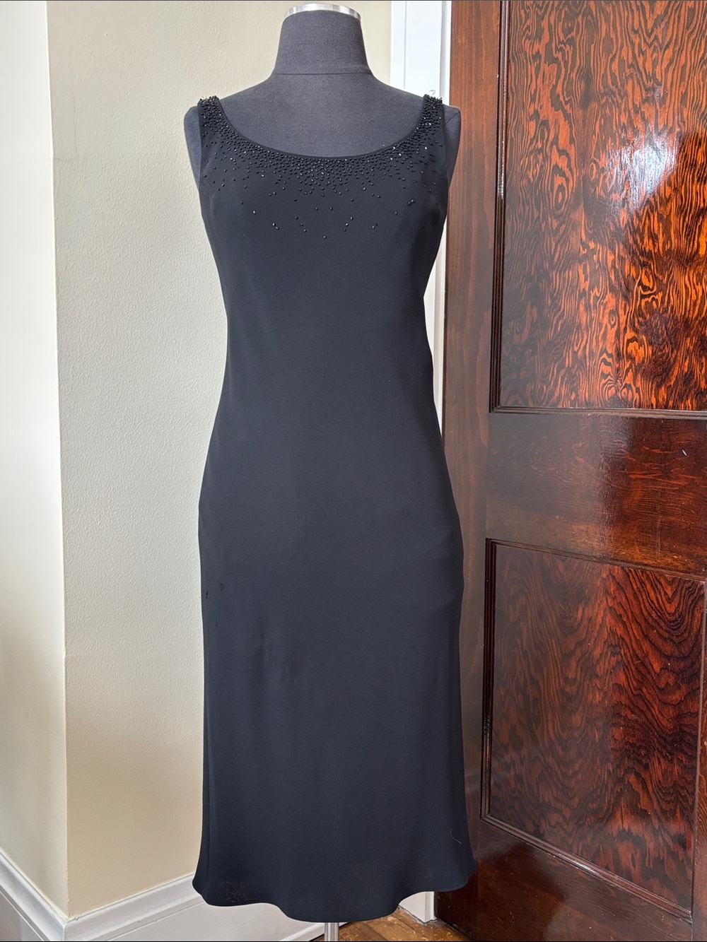 Jones New York Black Beaded Sleeveless Midi Dress